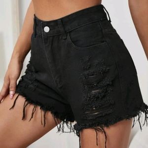 Ripped Raw Hem Denim Shorts